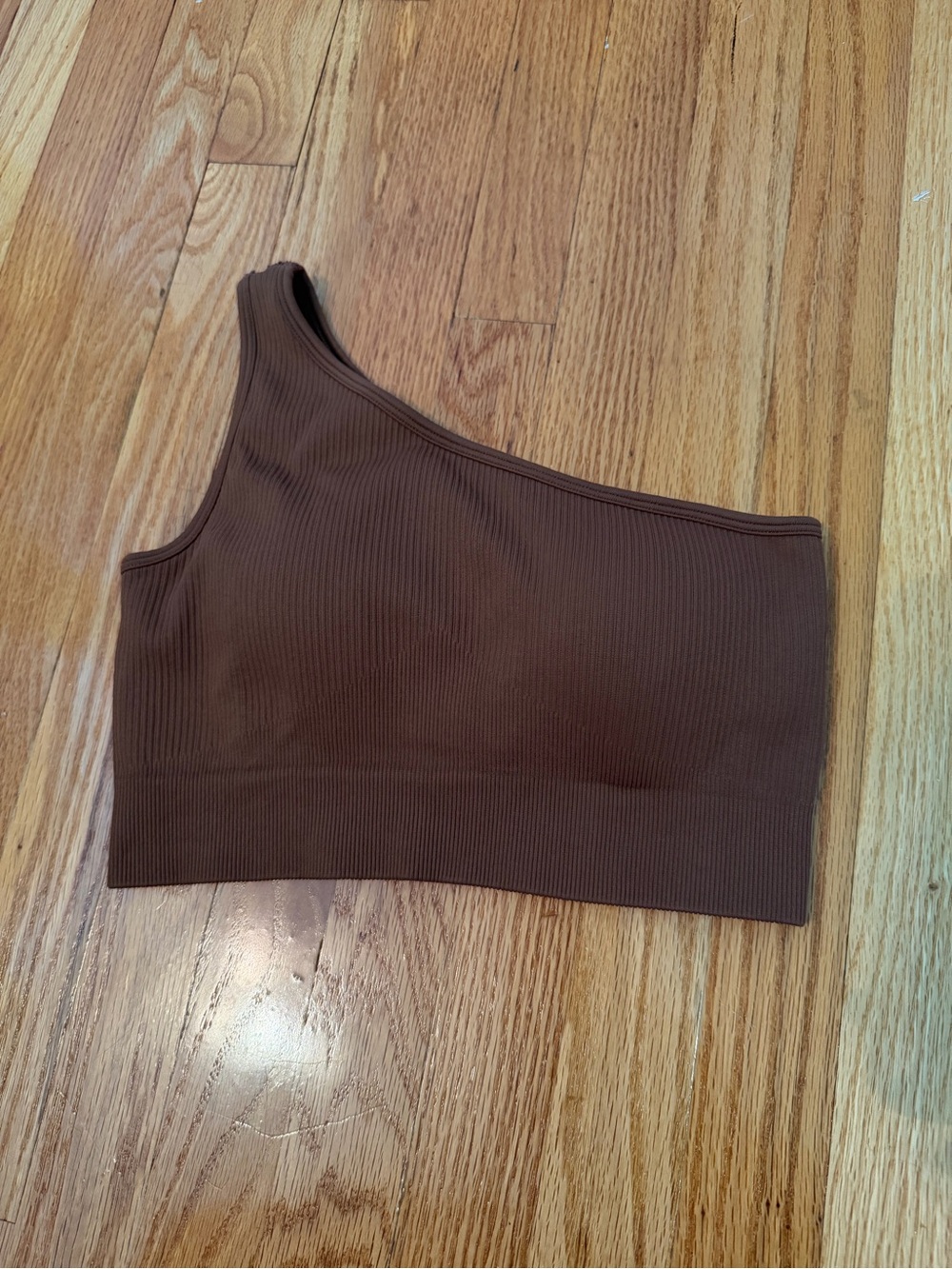 One-Shoulder Ribbed Crop Top - Brown